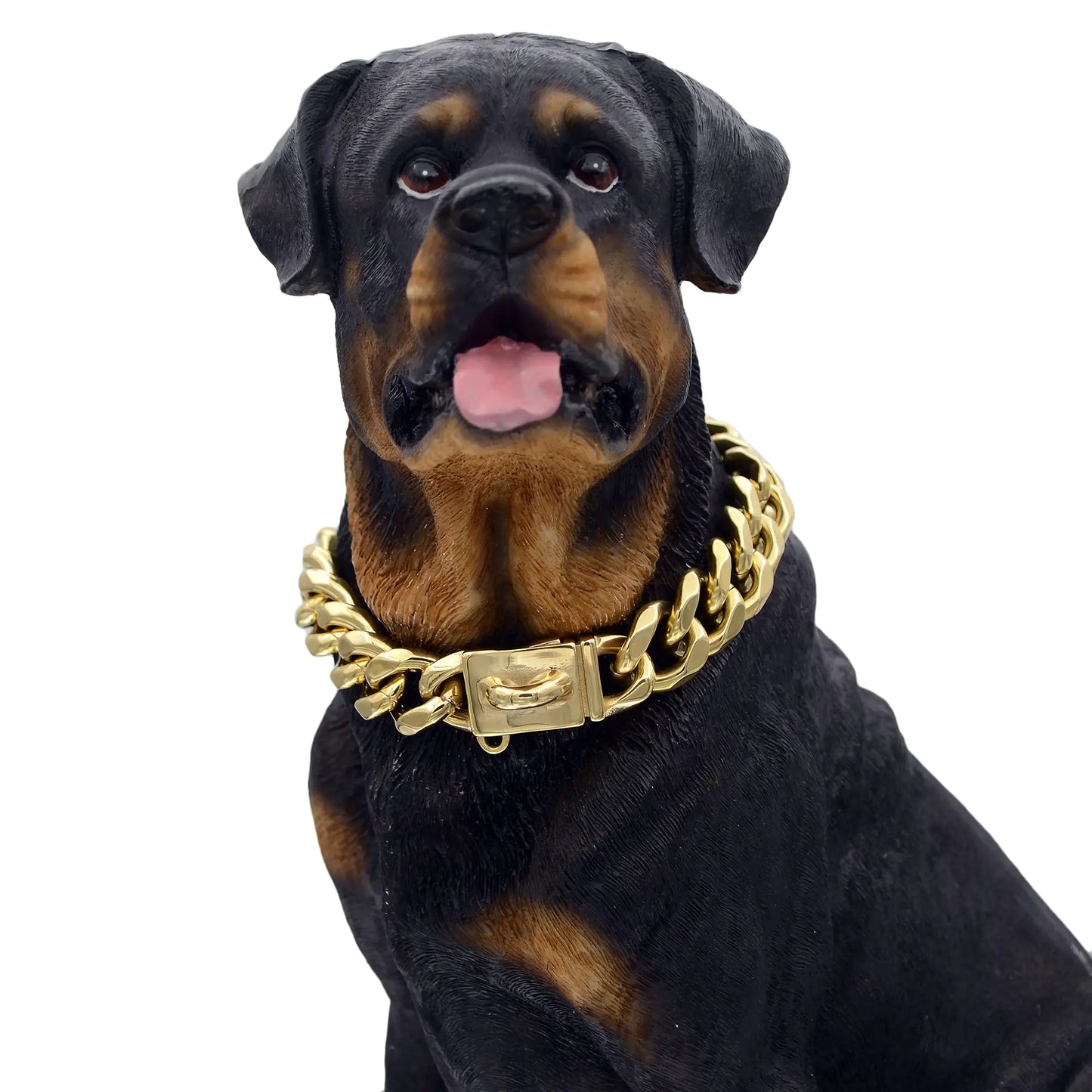 18K Gold Dog Chain Collar Walking Metal Chain Collar with Design Secure Buckle Cuban Link Strong Heavy Duty Chew Proof for Dogs (18")