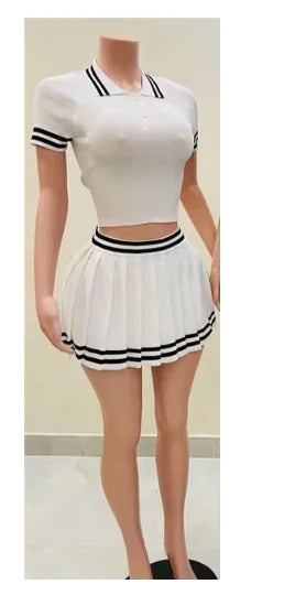 Trendy Two-Piece Top & Pleated Skirt Set