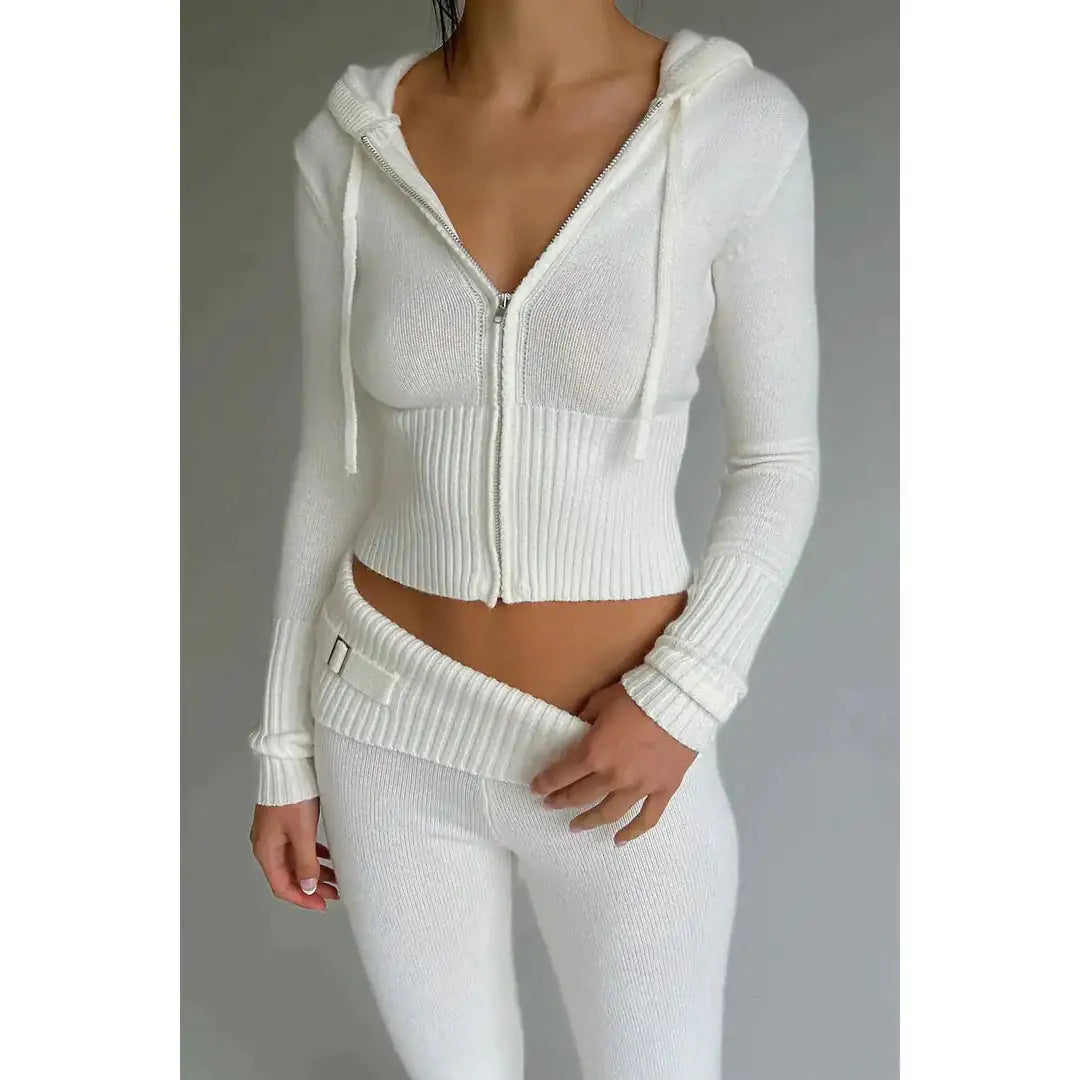 Women Ribbed Knit Two 2 Piece Outfits Casual Trendy Slim Fit