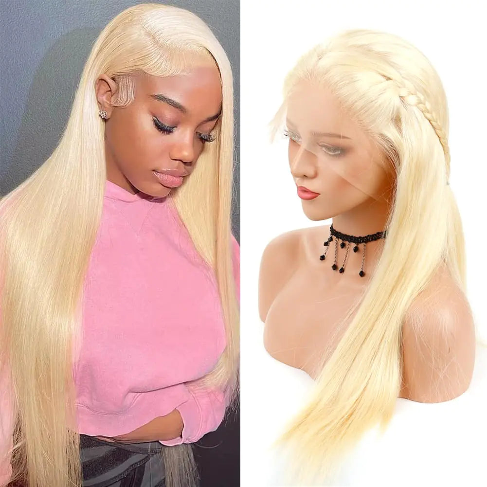 28 Inch 613 13x6 Lace Front Wig Human Hair 200 Density Blonde Wig Pre Plucked Bleached Knots with Baby Hair Straight 613 Lace Frontal Hair Replacement Wigs for Women (13*6-613-WIG-ST 28 Inch)