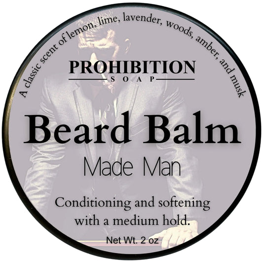 Prohibition Soap Beard Balm | Made Man | With Mango Butter Shea Butter Organic Golden Jojoba Oil and Argan Oil Premium Blend Added Beeswax for Medium Hold for All Beard Types