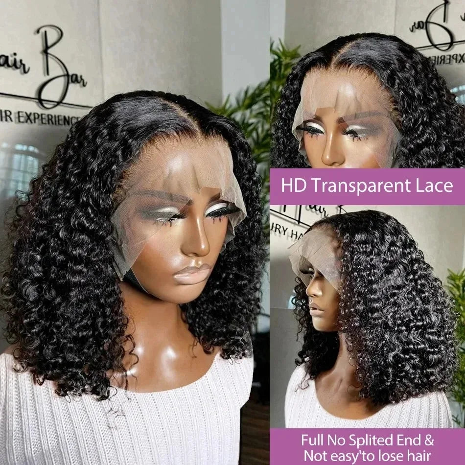 Curly Deep Wave Bob Human Hair Transparent Wigs Lace Front Wig 13x6 Lace Frontal Wig 100% Human Hair HD Lace Wigs For Women