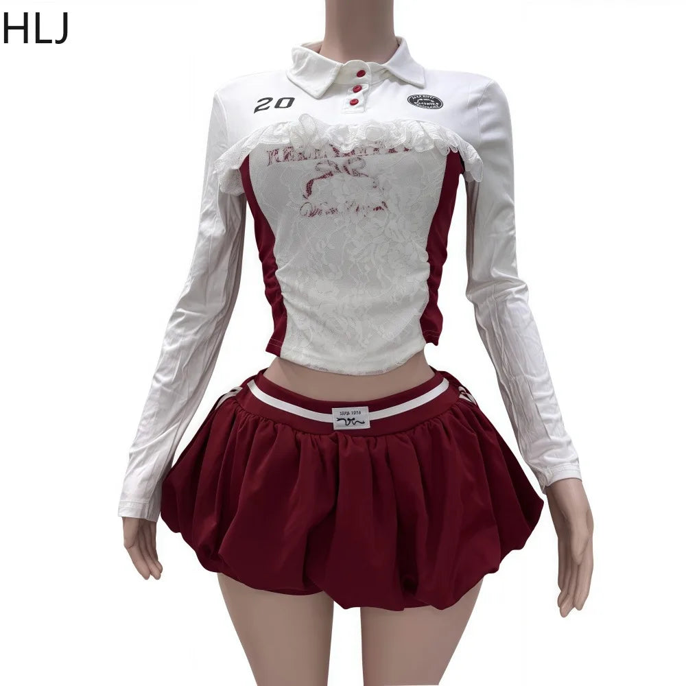 HLJ Y2K Sexy Letter Printing 2 Piece Sets Women Outfit Off Shoulder Crop Top and Bubble Puffy Skirt Suits Fashion Streetwear New