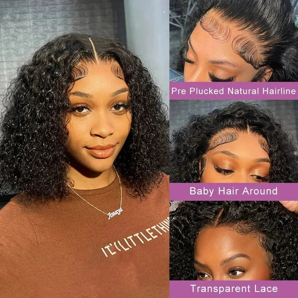 Curly Deep Wave Bob Human Hair Transparent Wigs Lace Front Wig 13x6 Lace Frontal Wig 100% Human Hair HD Lace Wigs For Women