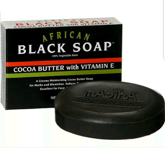 Madina Madina African Black Soap Cocoa Butter with Vitamin E 3.5 Ounce