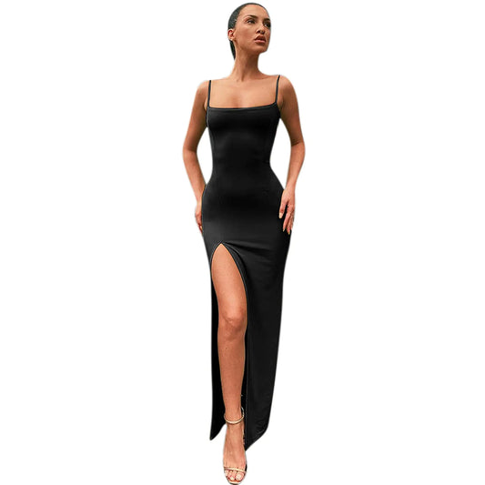 Womens Sexy Spaghetti Strap Bodycon Backless High Split Long Maxi Dress Party Night Club Cocktail Dresses